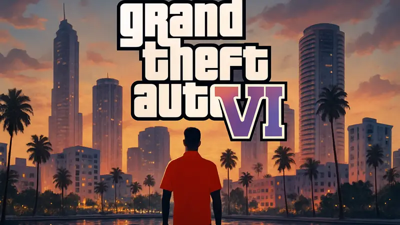 Логотип GTA VI с надписью «Третий трейлер» на фоне города Вайс-Сити.