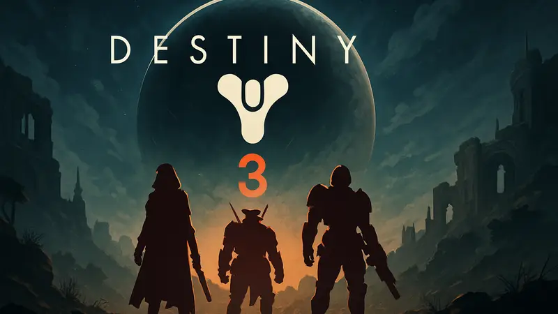 Обложка игры Destiny 3 с логотипом на тёмном фоне, символизирующая петицию.