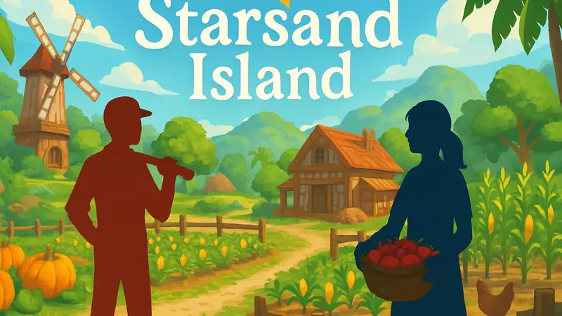 Логотип Starsand Island или скриншот из игры с элементами фермы.