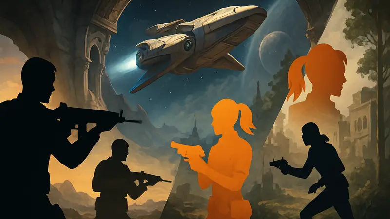 Обложка Humble Bundle Sharp Shooters с изображениями космического корабля Wildgate и других шутеров