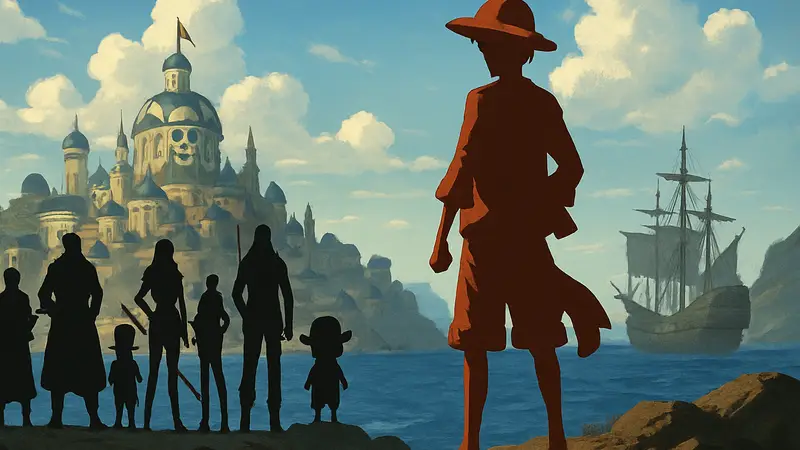 Постер аниме One Piece с Луффи и командой Соломенной Шляпы