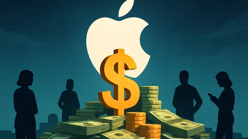 Статистика продаж Apple App Store на фоне логотипа Apple, отражающая триллионы долларов.