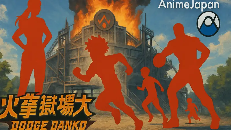 Постер аниме Honoo no Toukyuujo: Dodge Danko с новыми персонажами и логотипом AnimeJapan 2026, анонсирующий детали.