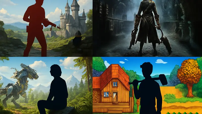 Коллаж из скриншотов различных видеоигр, в которые играют сотрудники Rock Paper Shotgun на выходных