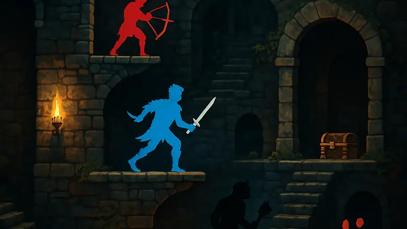 Скриншот из игры Death by Scrolling с вертикальным геймплеем, элементы рогалика.