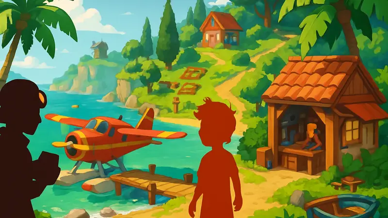 Скриншот из игры Lou's Lagoon на PS5, демонстрирующий крафт и приключения в ярком стиле.