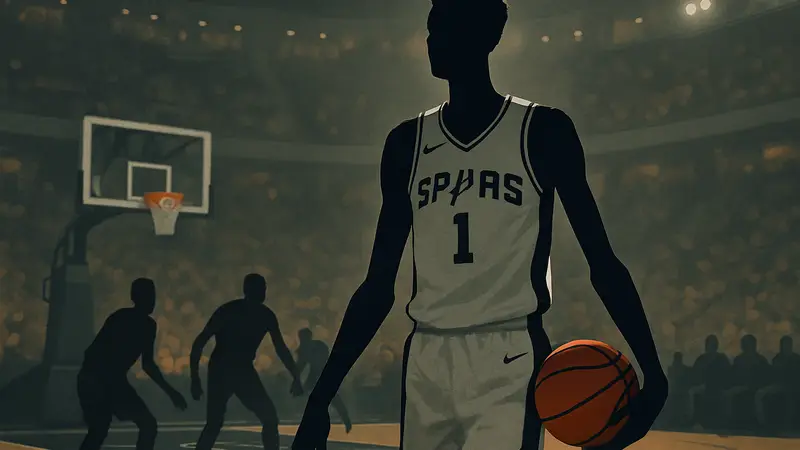 Баскетболист Виктор Вембаньяма в форме San Antonio Spurs на площадке