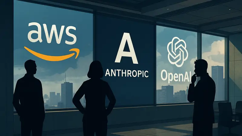 Логотипы AWS, Anthropic и OpenAI, символизирующие сотрудничество и конкуренцию в ИИ
