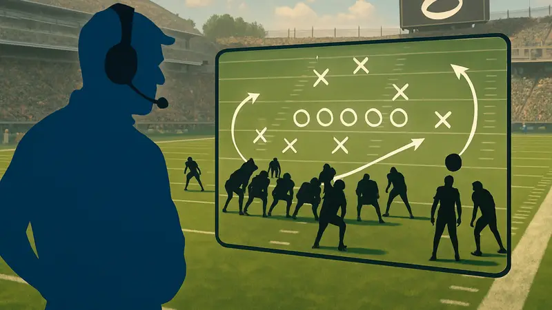Игровой скриншот или арт из игры NFL Head Coach, показывающий стратегический элемент футбольного симулятора Madden.
