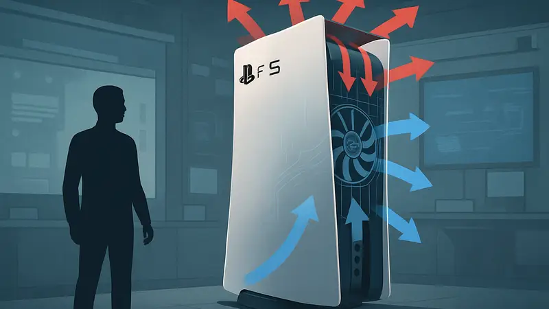 Схематическое изображение или концепт-арт консоли PlayStation 6, демонстрирующий систему охлаждения.