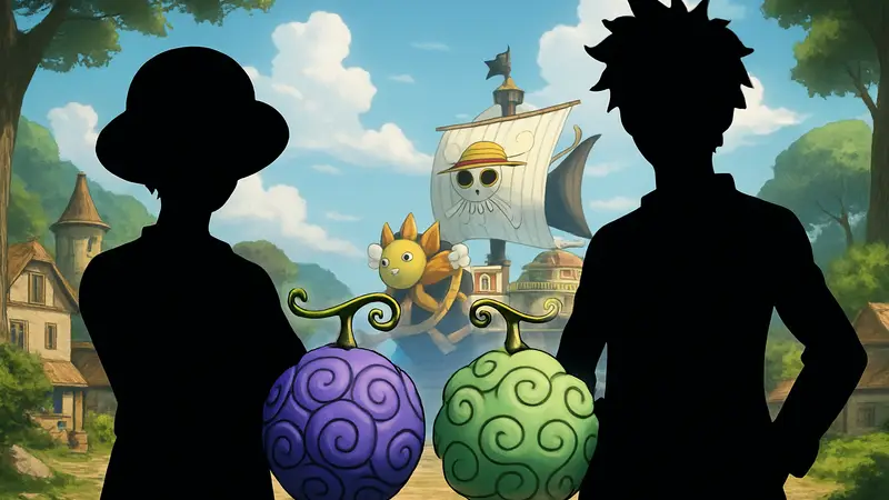 Иллюстрация персонажей и Дьявольских фруктов Хито-Хито из аниме One Piece