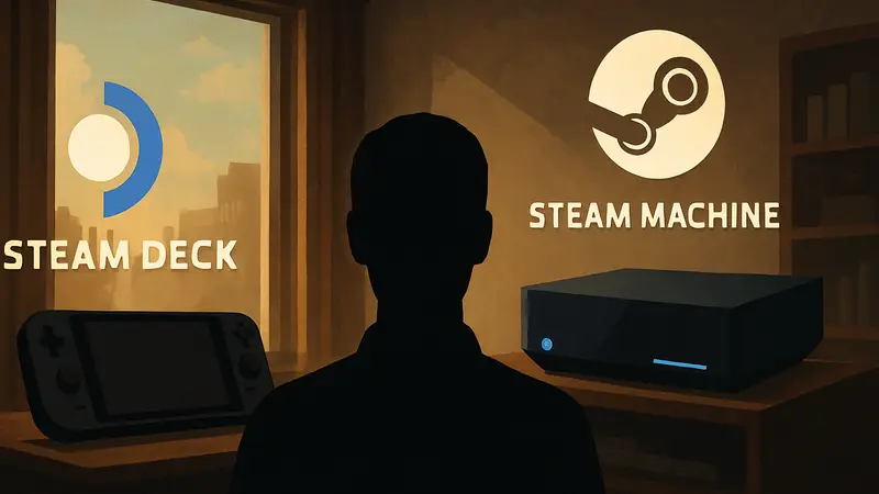 Логотипы Steam Deck и Steam Machine рядом, символизирующие эволюцию игровых устройств Valve