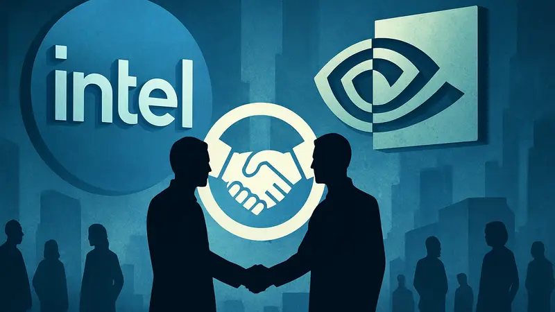 Логотипы Intel и Nvidia, объединенные в знак сотрудничества