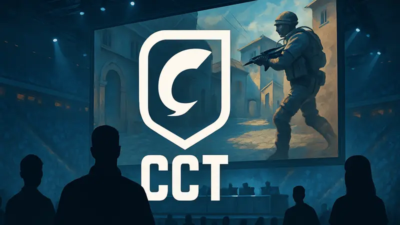 Логотип CCT на фоне игровой сцены Counter-Strike 2, символизирующий дорожную карту киберспорта