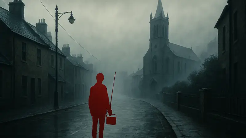 Концепт-арт или скриншот Silent Hill: Townfall с туманом и мрачным шотландским городом