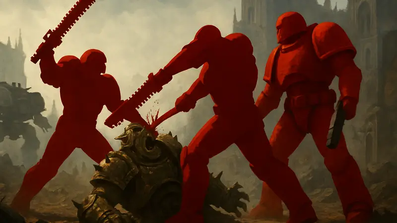 Боевая сцена из Dawn of War 4, показывающая синхронное добивание юнита