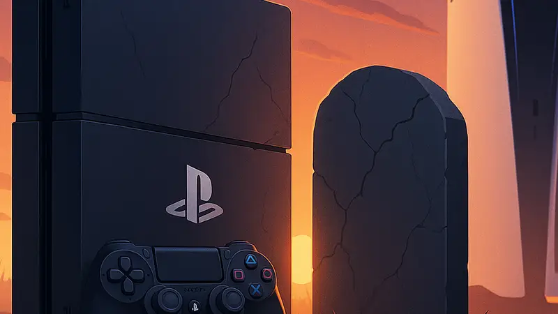 Изображение консоли PlayStation 4, символизирующее завершение её активной поддержки и переход эстафеты к PS5.