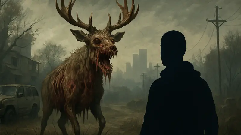 Зомби-олень из трейлера State of Decay 3 на фоне постапокалиптического мира