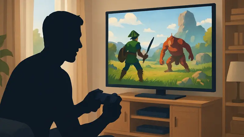 Геймер с контроллером, играющий в игры на выходных и наслаждающийся процессом.