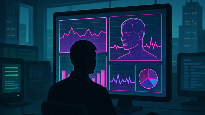 Концепт ИИ-дашборда в стиле синтвейв, разработанный бывшим инженером Microsoft Дэйвом Пламмером.