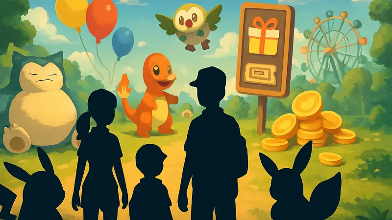 Изображение покемонов из игры Pokémon Pokopia на фоне игровых событий и бонусов.
