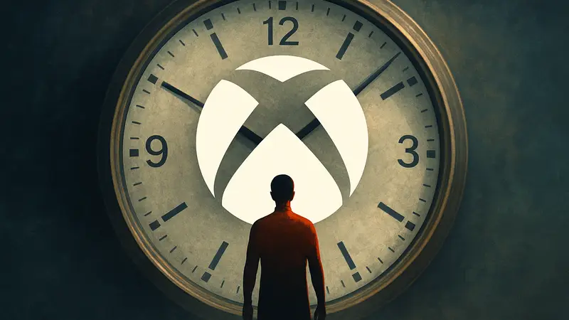 Логотип Xbox на фоне индикатора времени, показывающего часы.