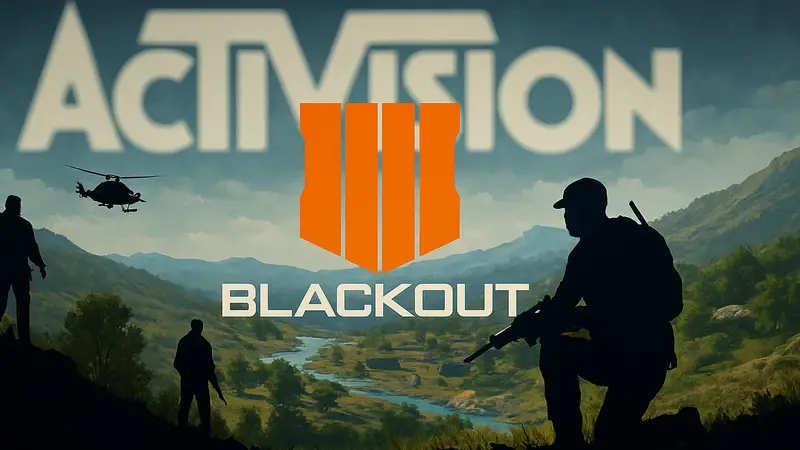Логотип Call of Duty: Black Ops 4 и изображение режима Blackout на фоне логотипа Activision.