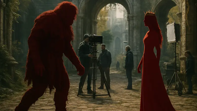 Кадры со съемок фильма по Elden Ring, где видны актеры в костюмах персонажей Dung Eater и Королевы Марики.