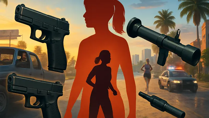 Оружие в GTA 6: пистолеты, гранатомёт, кадры из трейлеров игры