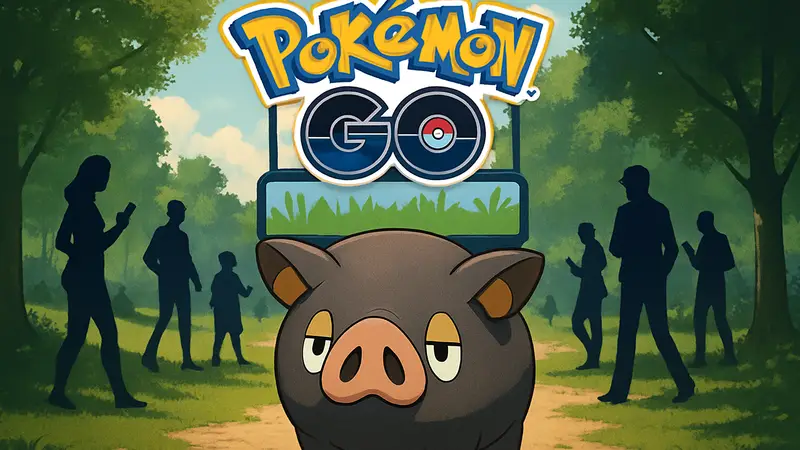 Покемон Lechonk на фоне логотипа Pokemon GO Community Day.