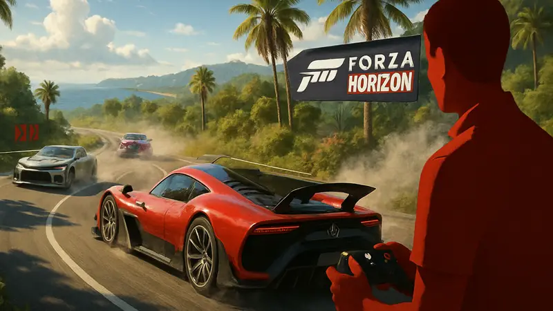 Геймплей Forza Horizon 6 на Xbox Series X в режиме 60 FPS, показывающий динамичные гонки.