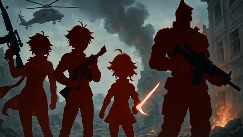 Персонажи The Seven Deadly Sins в стилистике игры Blood Strike, с оружием и спецэффектами