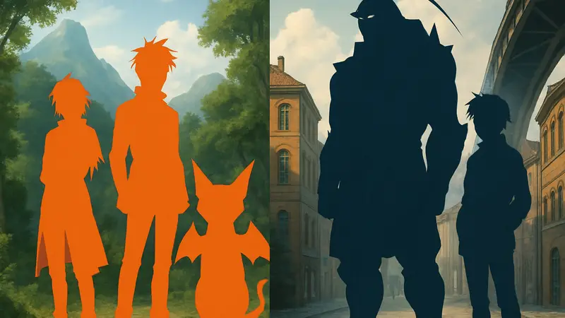 Сравнительная иллюстрация персонажей из Daemons of the Shadow Realm и Fullmetal Alchemist.