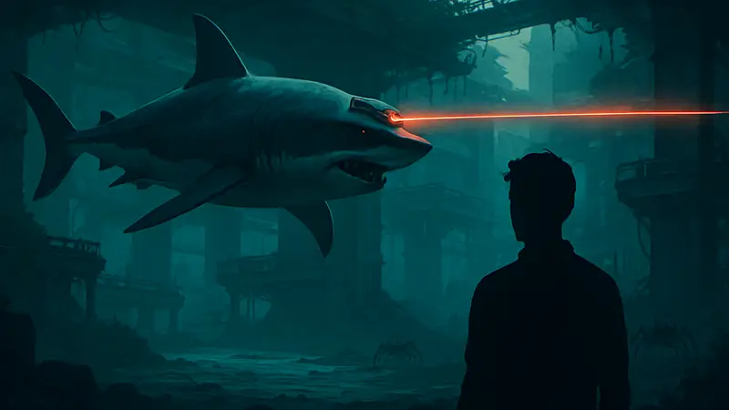 Акула с лазером на голове в игре The Last Caretaker