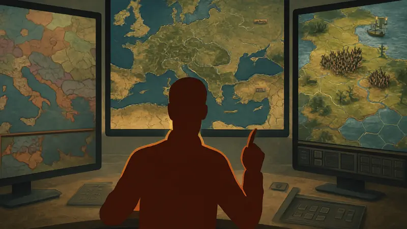 Кадры из различных гранд-стратегий, показывающие карты, юниты и элементы управления.