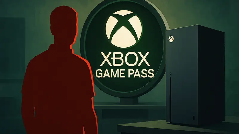 Логотип Xbox Game Pass на фоне консоли Xbox.