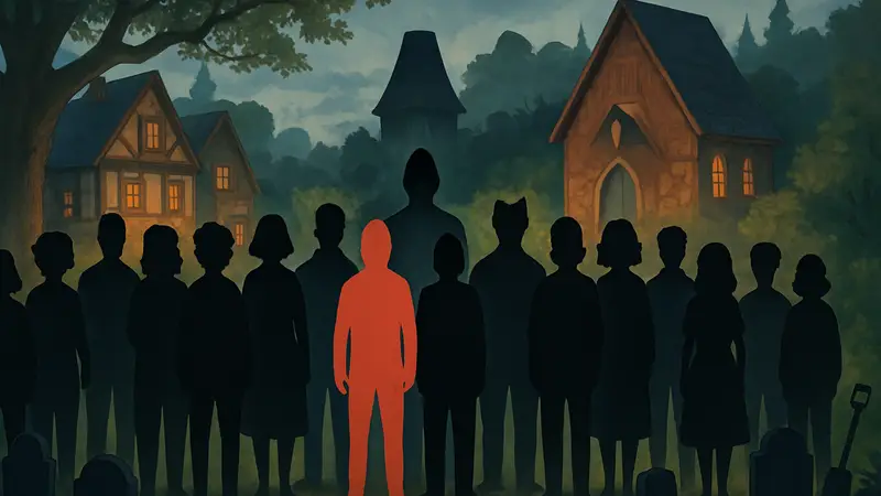 Группа персонажей из игры Grave Seasons, возможно, с выделенным таинственным силуэтом убийцы.