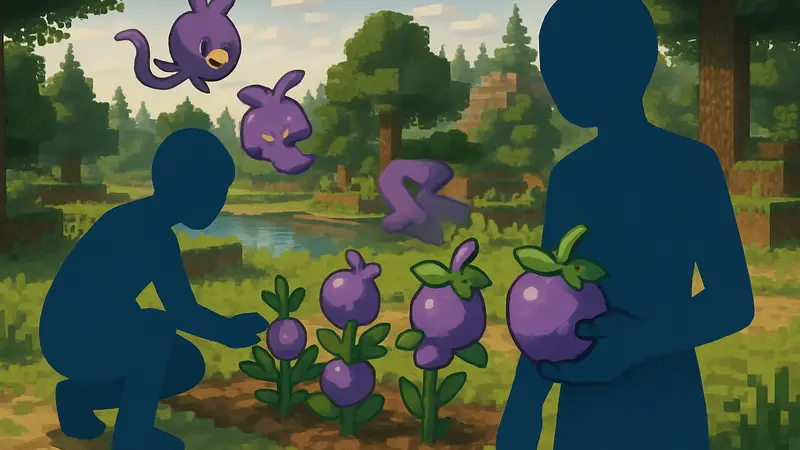 Ягоды Келпси в Cobblemon Minecraft, показывающие их выращивание или использование.