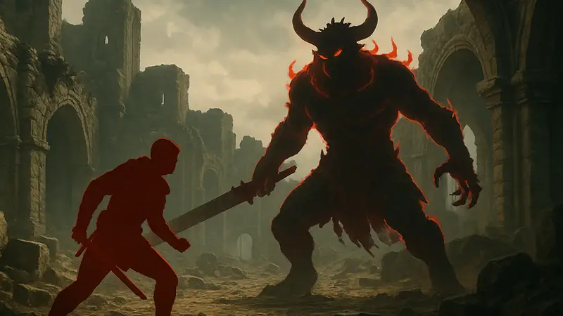 Герой сражается с боссом Белотом Темноклятвом в игре Crimson Desert