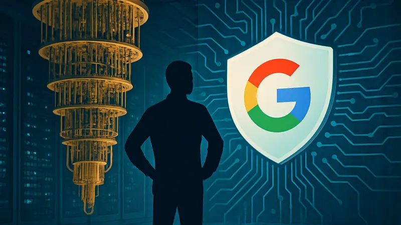 Изображение квантового компьютера или абстрактной схемы защиты данных Google от квантовых угроз