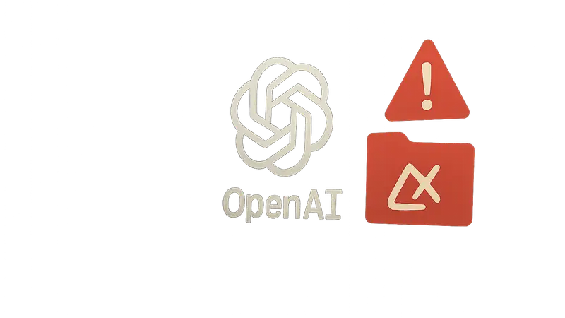 Логотип OpenAI с красным предупреждением об удалении файлов GPT-5.6 Sol.