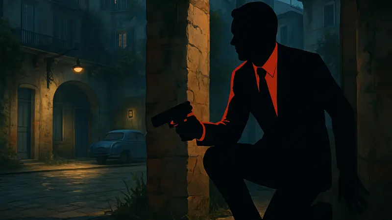 Джеймс Бонд в стиле игры Project 007 от IO Interactive, выполняющий скрытную миссию.