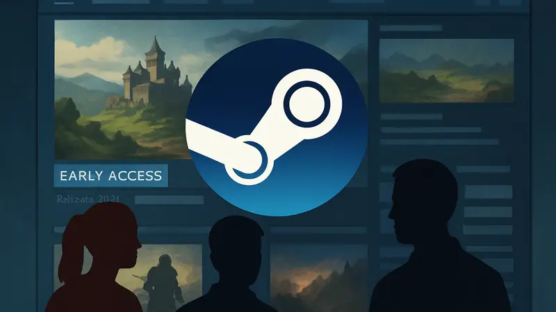 Steam Early Access: Новая фича покажет дату выхода игр. Логотип Steam на фоне интерфейса игры.