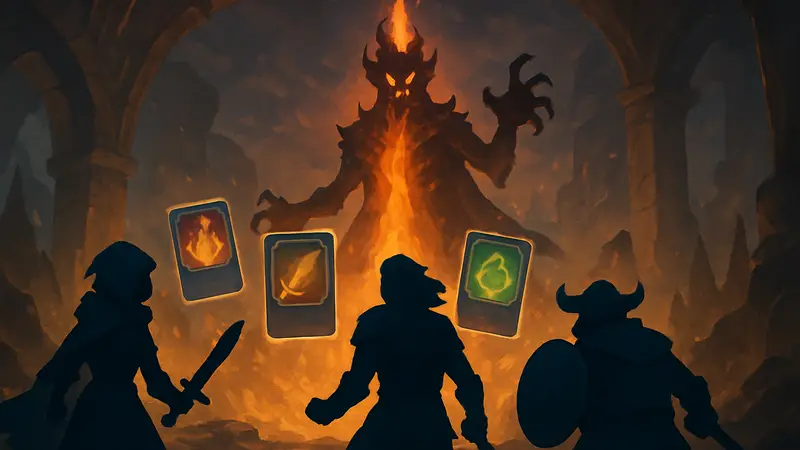 Иллюстрация к Slay the Spire 2 с персонажами и карточками, демонстрирующая игровую атмосферу и ожидаемую концовку.