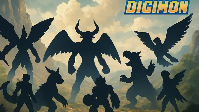 Восемь сильнейших Дигимонов чемпионского уровня из франшизы Digimon, демонстрирующие свою мощь.