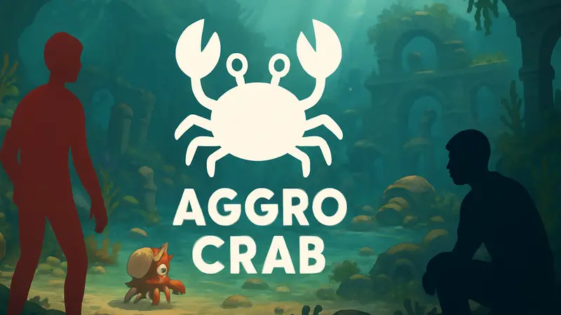 Логотип студии Aggro Crab на фоне скриншота из игры Another Crab's Treasure