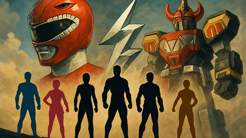 Рейтинг фильмов Power Rangers, от худшего к лучшему, с изображениями главных героев и символики франшизы.
