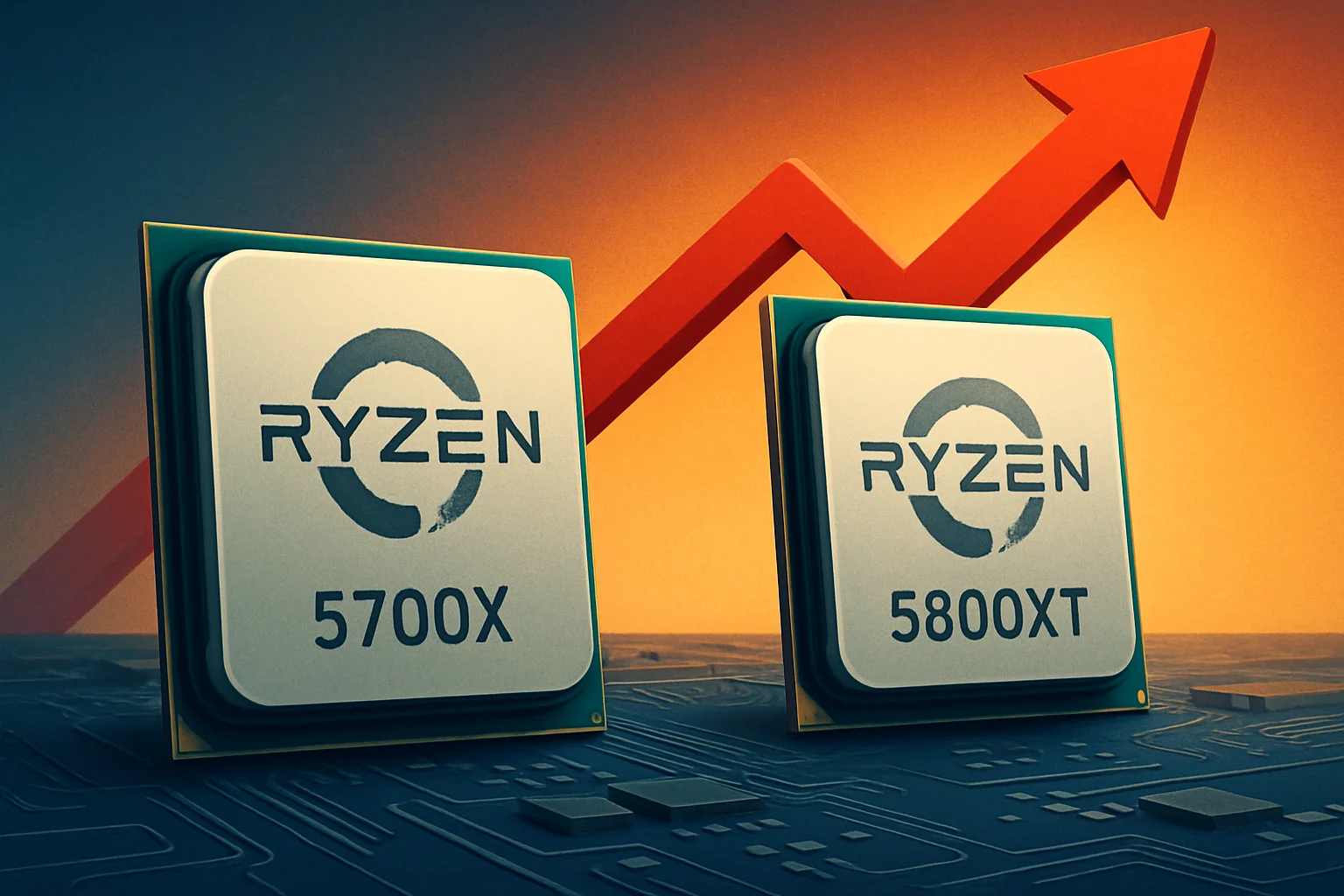 Процессоры AMD Ryzen 7 5700X и Ryzen 7 5800XT, символизирующие рост цен на комплектующие ПК.