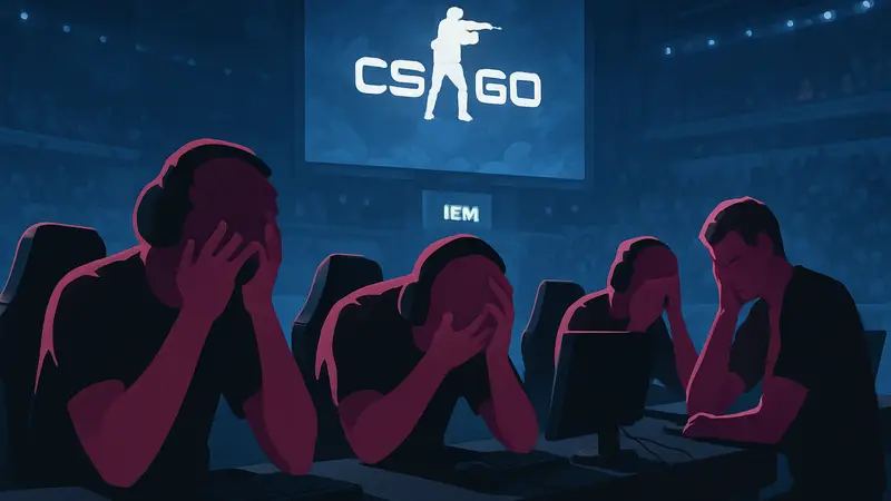 Игроки команды NIP на киберспортивном турнире CS2, эмоции после поражения.