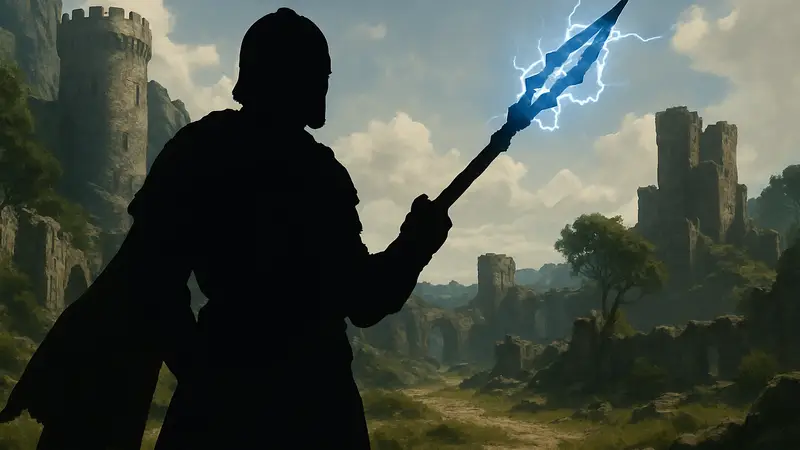 Копьё Куку с молнией из игры Crimson Desert в руках персонажа